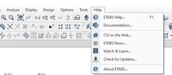 منوی Help در ETABS