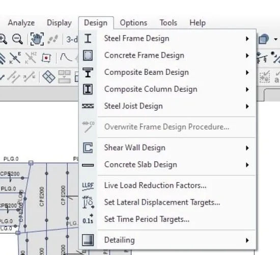 منوی Design در ETABS