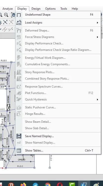 منوی Display در ETABS