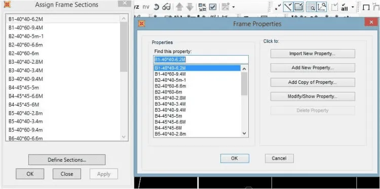 اختصاص مقاطع به المان ها در SAP2000
