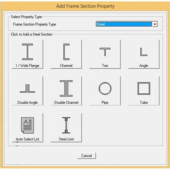 مشخصات مقاطع در SAP2000