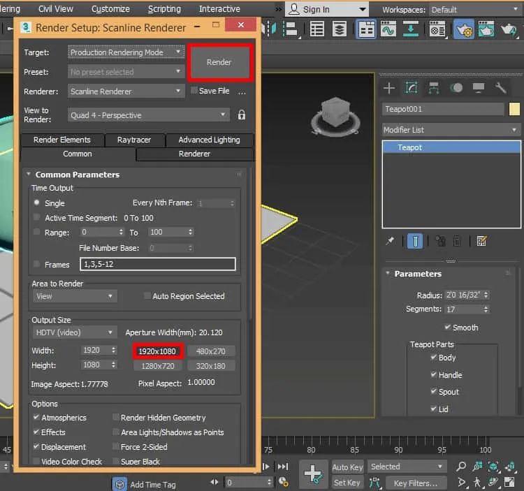گام پنجم از تنظیمات استخراج رندر 3d max