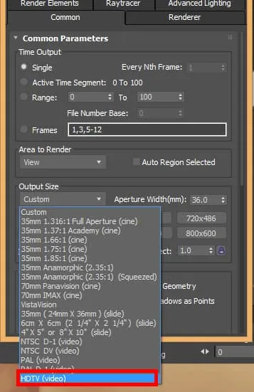 گام چهارم از تنظیمات استخراج رندر 3d max