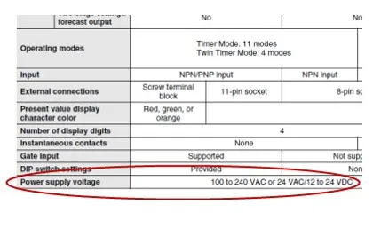 ولتاژ تغذیه تایمر صنعتی (Supply Voltage)