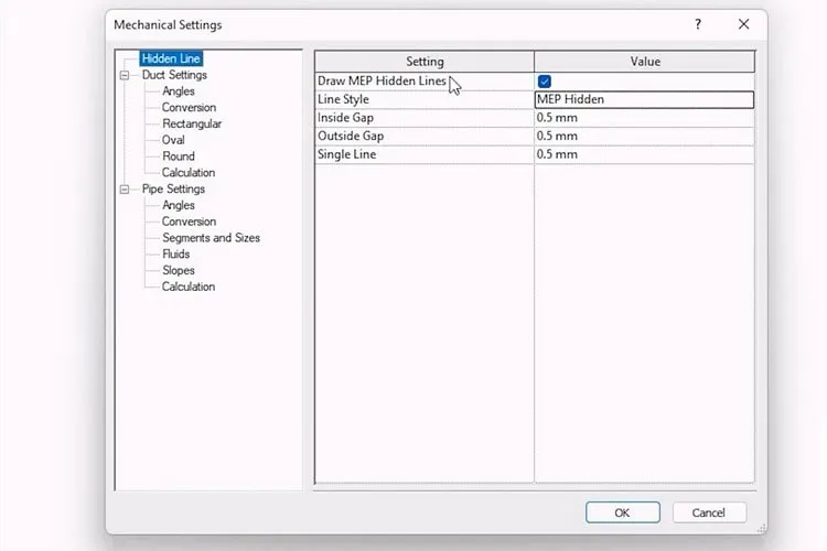 تنظیمات بخش Duct Settings