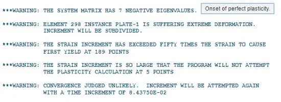 خطای The Strain Increment has Exceeded Fifty Times The Strain to Cause First YIELD at 500 Points