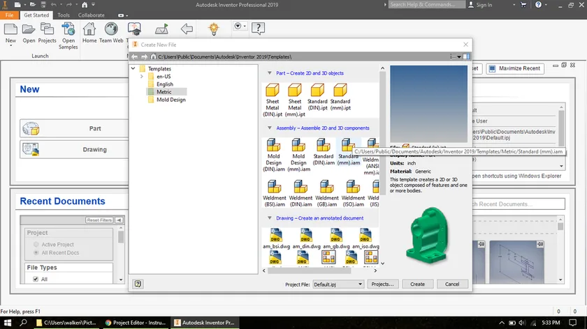 باز کردن Autodesk Inventor و ایجاد فایل مونتاژ