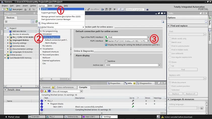 تنظیمات اتصال PLC به نرم افزار tia portal